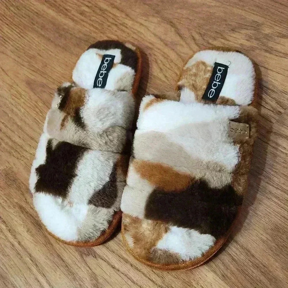 bebe Shoes - Bebe Animal Print Slide On Slippers, Size 7